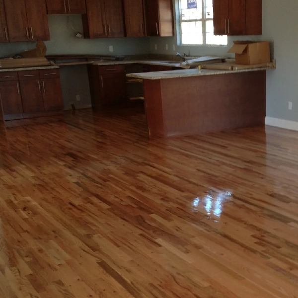 Shiny hardwood floors with a water-based polyurethane finish